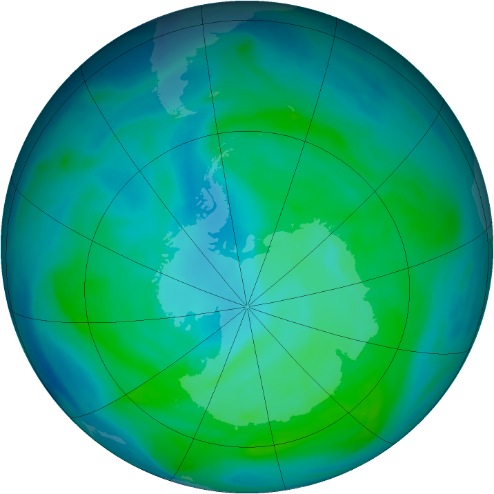Antarctic ozone map for 16 January 2008